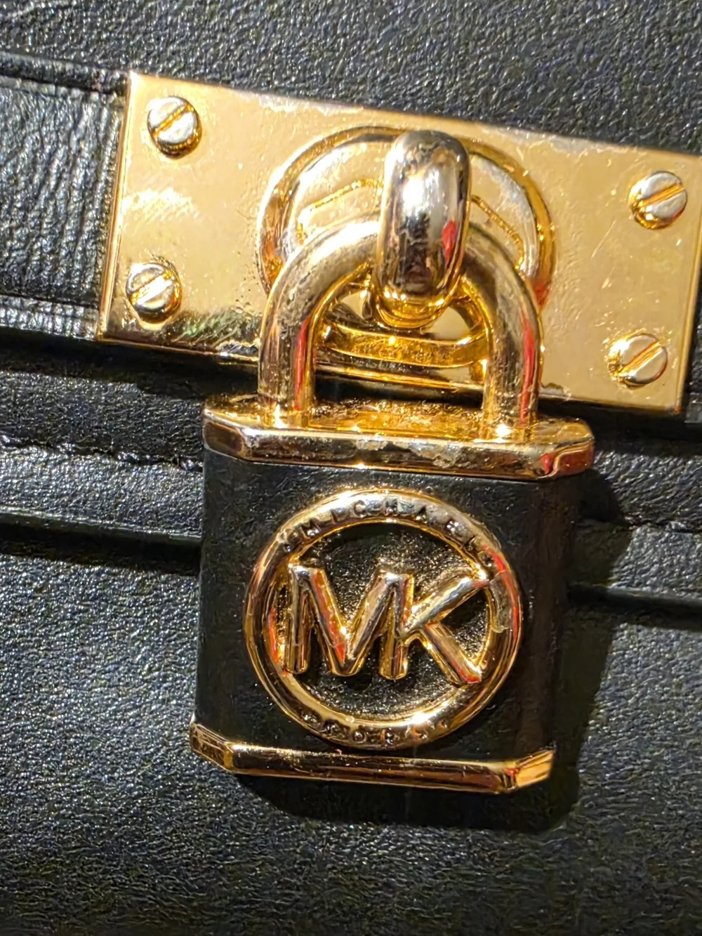 Michael Kors Black Leather Wallet with Gold-Tone MK Lock